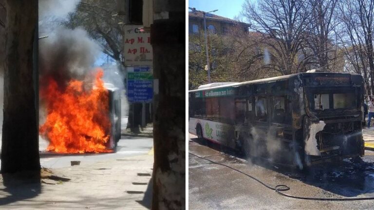 Автобус на градския транспорт в Пловдив се запали в движение